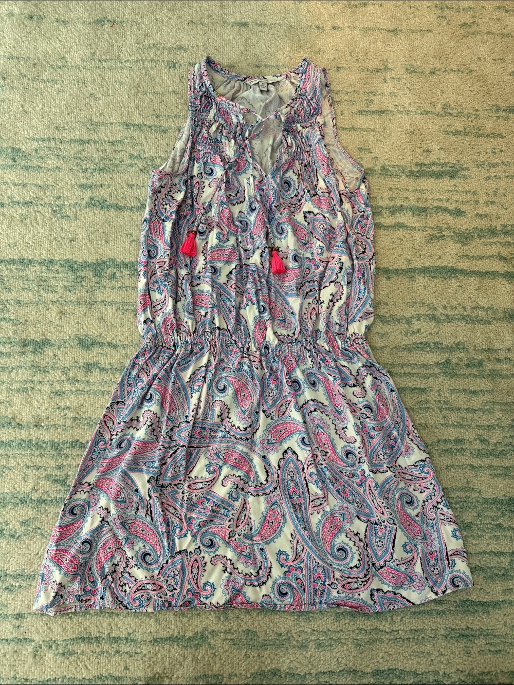 Southern Tide women’s Sleeveless Paisley Dress in Pink and Light Blue